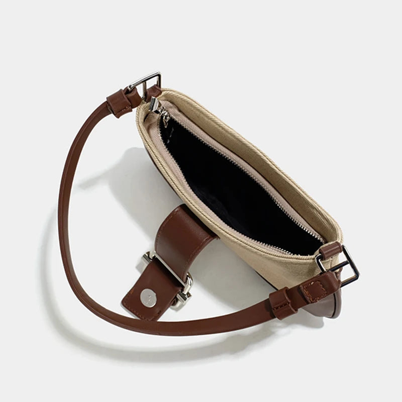 Vintage Canvas Underarm Shoulder Bag Ladies Stitching Pu Woman Messenger Bag