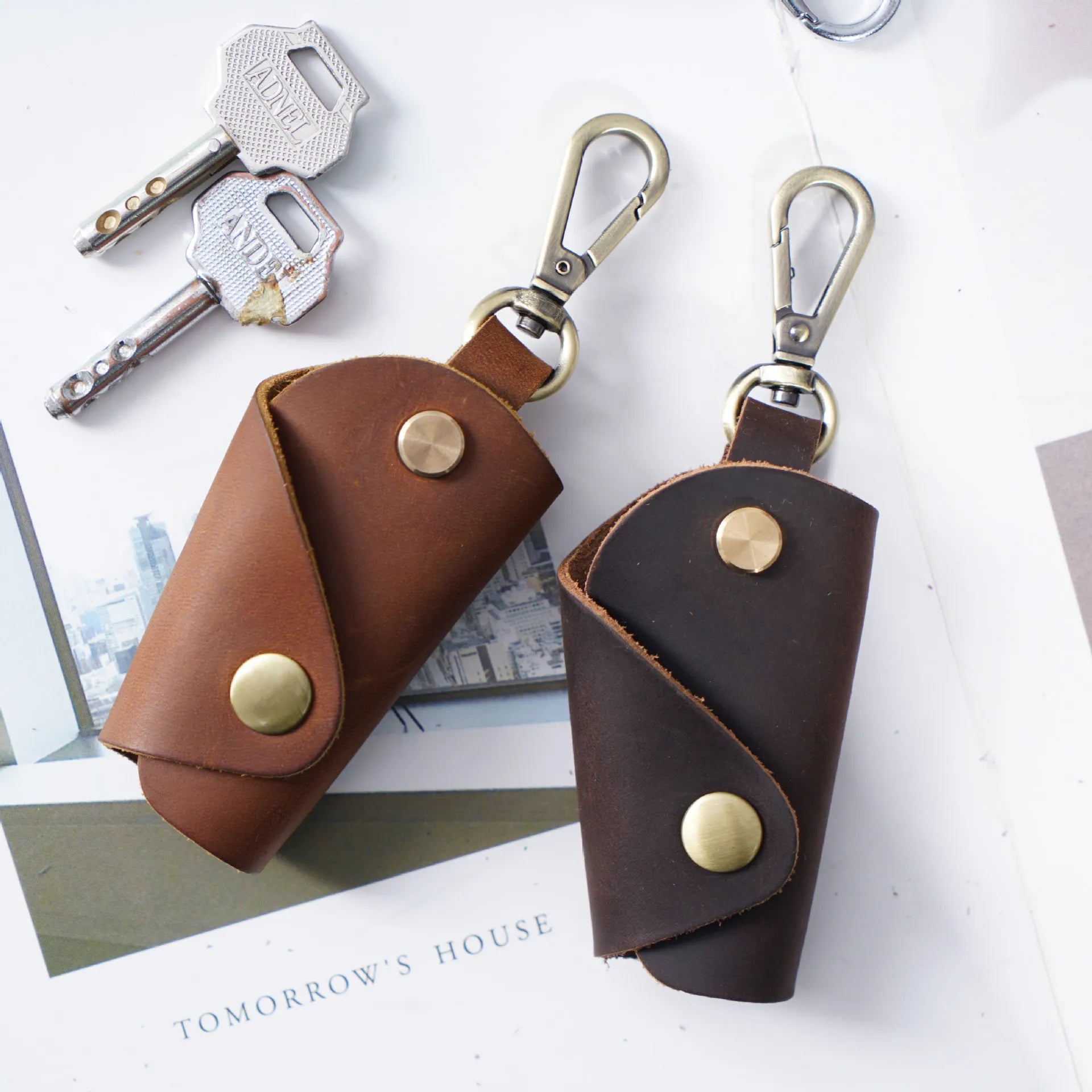 Vintage Leather Car Key Case Holder Smart Housekeeper