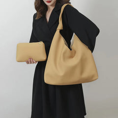 Vintage Casual Women Shoulder Bags Solid PU Leather Ladies Tote Bag