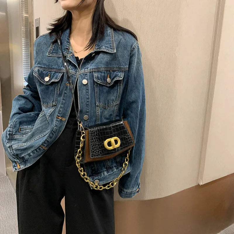 Vintage Chain PU Leather Shoulder Crossbody Square Bag for Women