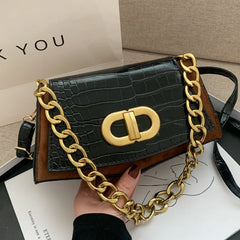 Vintage Chain PU Leather Shoulder Crossbody Square Bag for Women