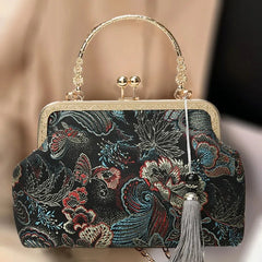 Vintage Chain Women Shoulder Crossbody Bag Flowers Fringe Bag Small Shell Lock B