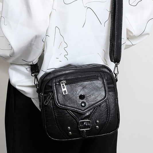 Vintage Crossbody Bag Multifunctional PU Leather Fanny Pack Anti-theft Zipper