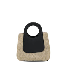 Vintage Patchwork Straw Braided Bag Large Capacity Purses Bag