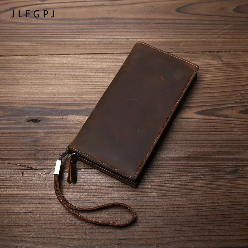 Vintage Crazy Horse Leather Men's Long Wallet
