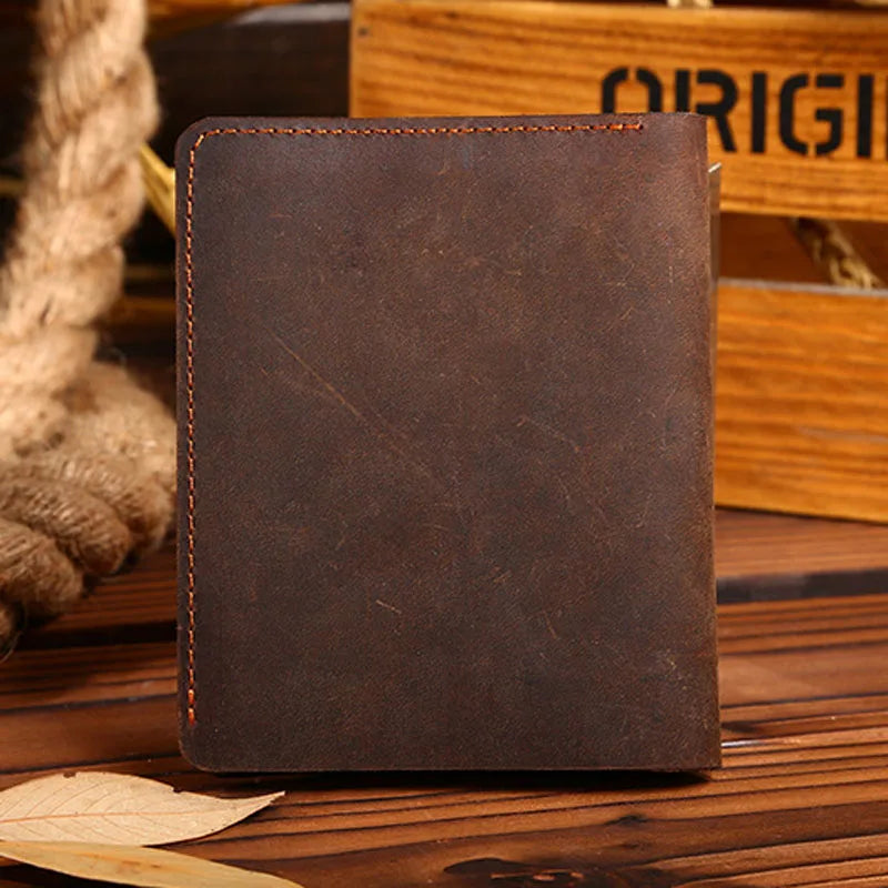 Vintage Crazy Horse Leather Men's Short Purse Casual Men's Bag