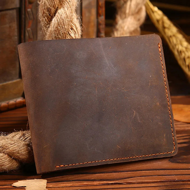 Vintage Crazy Horse Leather Men's Short Purse Casual Men's Bag