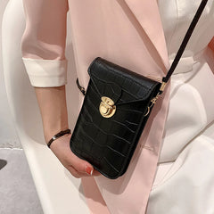 Vintage Croc Grain Crossbody Cell Phone Shoulder Bags Women Messenger Solid