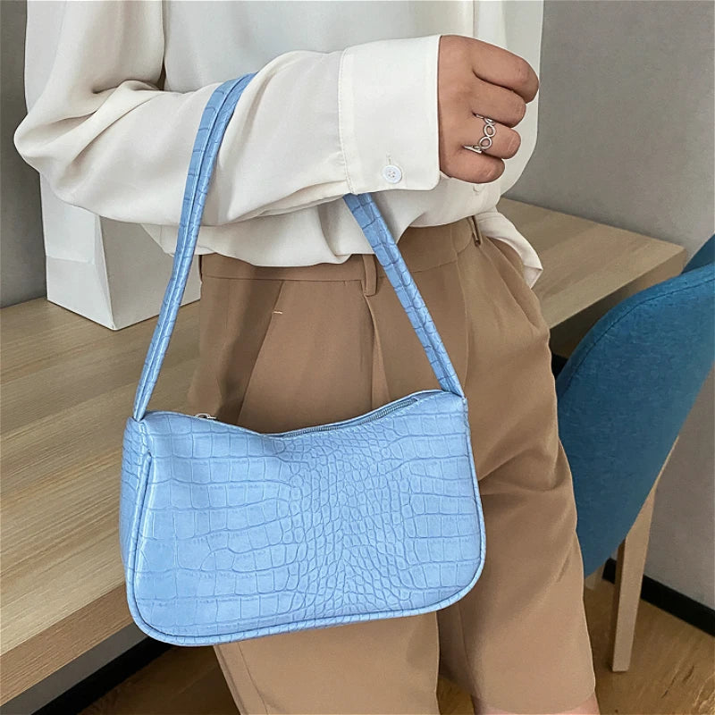 Vintage Crocodile Pattern Ladies Underarm Bag PU Leather Women Small