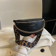 Crocodile Pattern PU Fanny Pack Women Chain Waist Bag Female