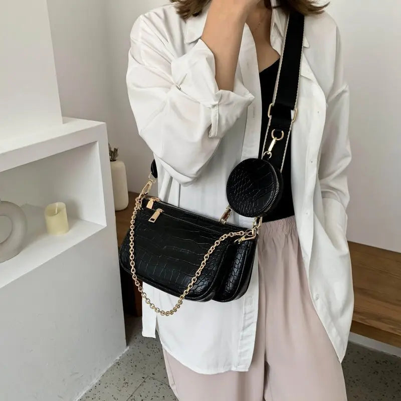 Vintage Crocodile Shoulder Bags Chains Handbags Crossbody Messe
