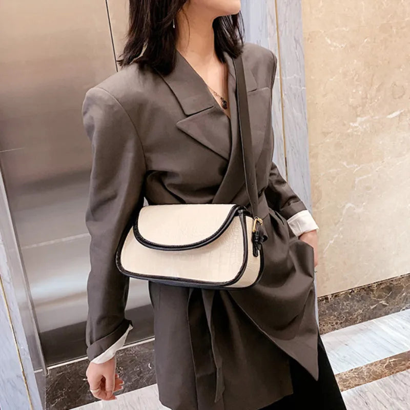 Vintage Crocodile Pattern Shoulder Bag Women PU Leather Bag Armpit Bag