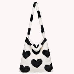 Vintage Crossbody Bag Love Print Leopard Plush Tote Messenger Bag
