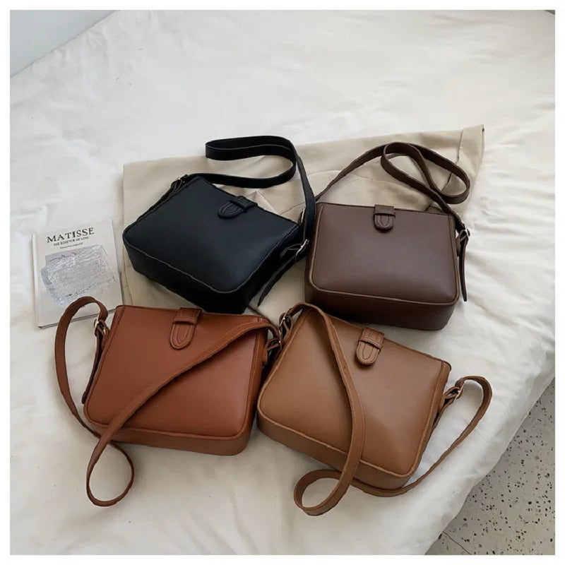 Vintage Brown Leather Crossbody Bucket Bag Zipper Pocket