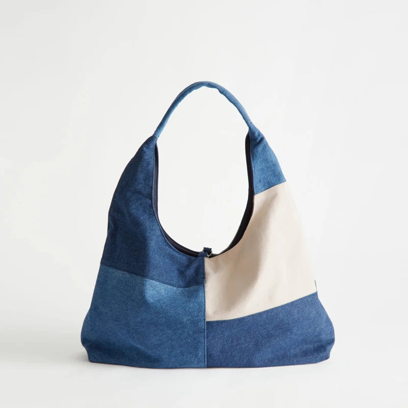 Vintage Denim Cloth Women Tote HandBag Contrast Female Large Capacity