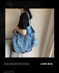 Vintage Denim Fabric Handbag Women Retro Jean Canvas Messenger Bag