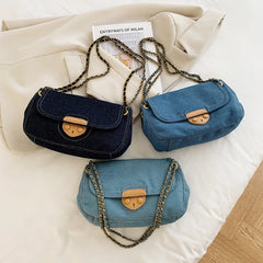 Vintage Denim Shoulder Bag Crossbody Chain Handbag Flap Messenger Solid Sac