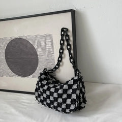 Vintage Denim Women Shoulder Bags with Acrylic Chain
