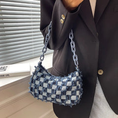 Vintage Denim Small Shoulder Bag Handbag Tote with Acrylic Chain