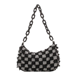Vintage Denim Small Shoulder Bag Handbag Tote with Acrylic Chain