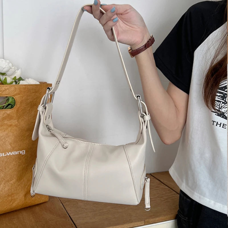 Vintage Leather Zipper Shoulder Bag for Women