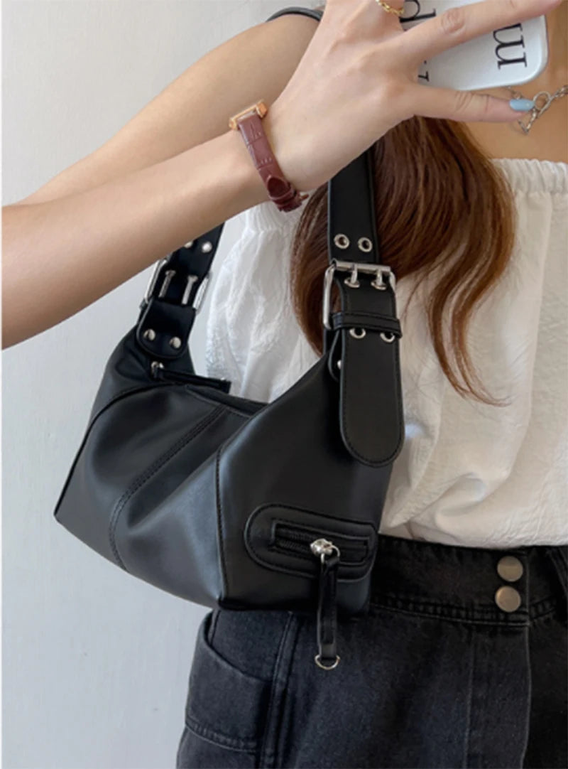 Vintage Leather Zipper Shoulder Bag for Women