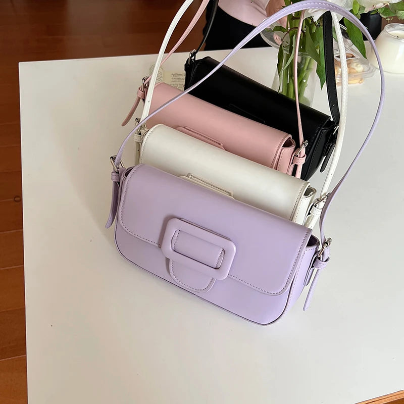 Vintage Women Underarm Bag Solid Female Girls Small Shoulder Bags PU Leather Lad