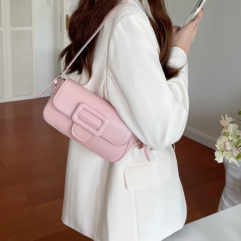 Vintage Women Underarm Bag Solid Female Girls Small Shoulder Bags PU Leather Lad