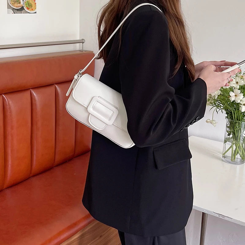 Vintage Women Underarm Bag Solid Female Girls Small Shoulder Bags PU Leather Lad