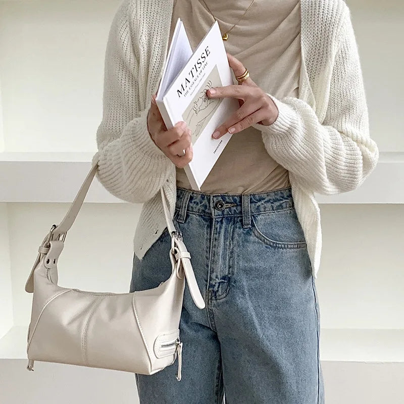 Vintage Small Shoulder Bag Soft Pu Leather Ladies Underarm Bag