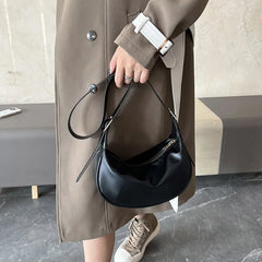 Vintage Leather Crossbody Bag for Women Half Moon Handbag