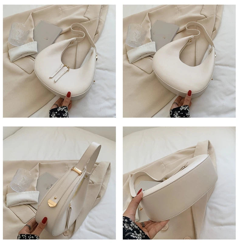 Vintage Double Zipper Shoulder Bag PU Leather Handbag