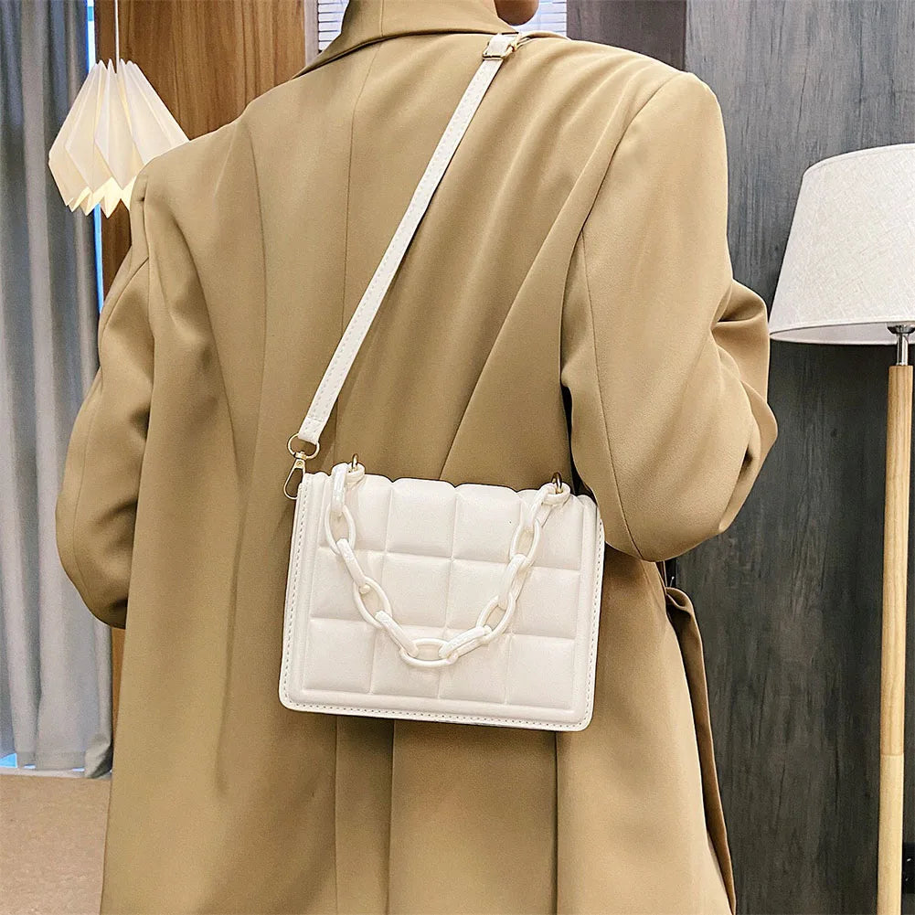 Vintage Embossed Flap Crossbody Mini Handbags - Casual Thick Chain Square Bag