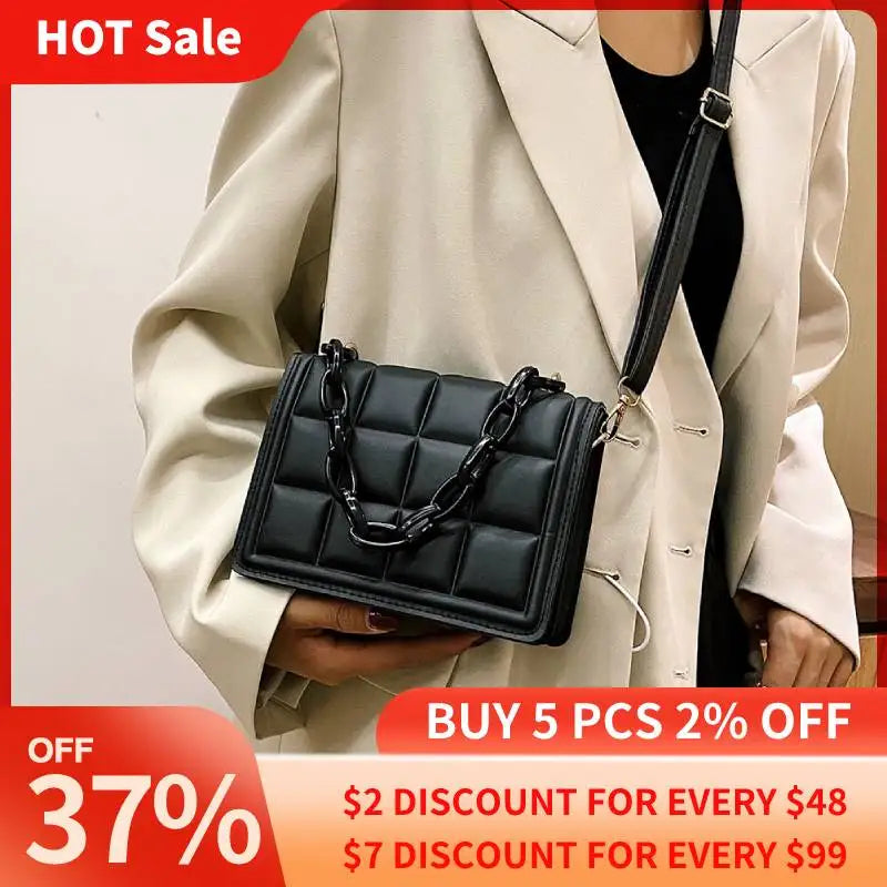 Vintage Embossed Flap Crossbody Mini Handbags - Casual Thick Chain Square Bag