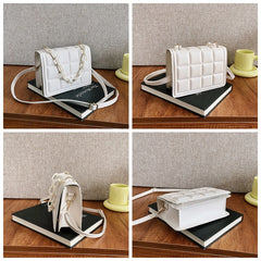 Vintage Embossed Flap Crossbody Mini Handbags - Casual Thick Chain Square Bag