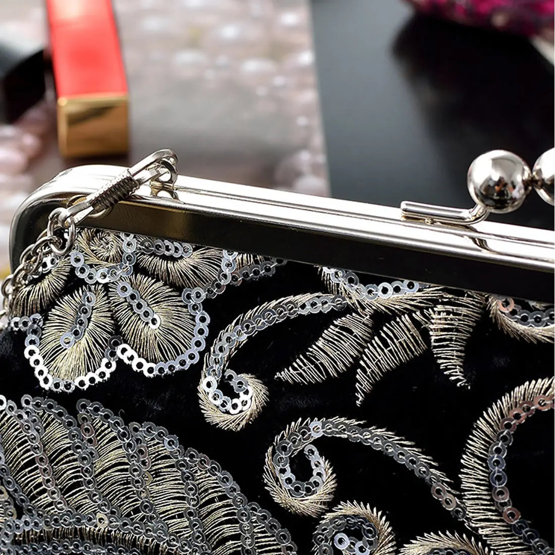 Vintage Floral Evening Clutch Chain Crossbody Bag Party Purse