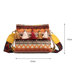 Vintage Ethnic Bucket Shoulder Bag Women Tassel Travel Crossbody Handbag