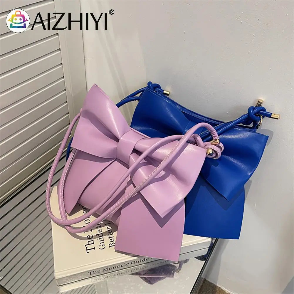 Vintage Big Bow Shoulder Bags Leather Women England Style Handbags
