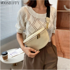 Vintage Fanny Pack Woman Banana Waist Bag Wide Shoulder Strap Crossbody Chest Ba