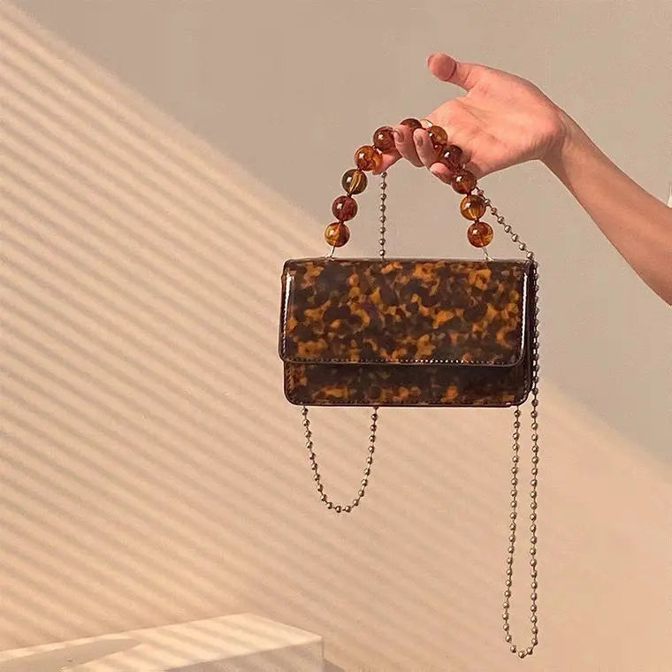 Vintage Amber Patent Leather Large Capacity Women's Bag