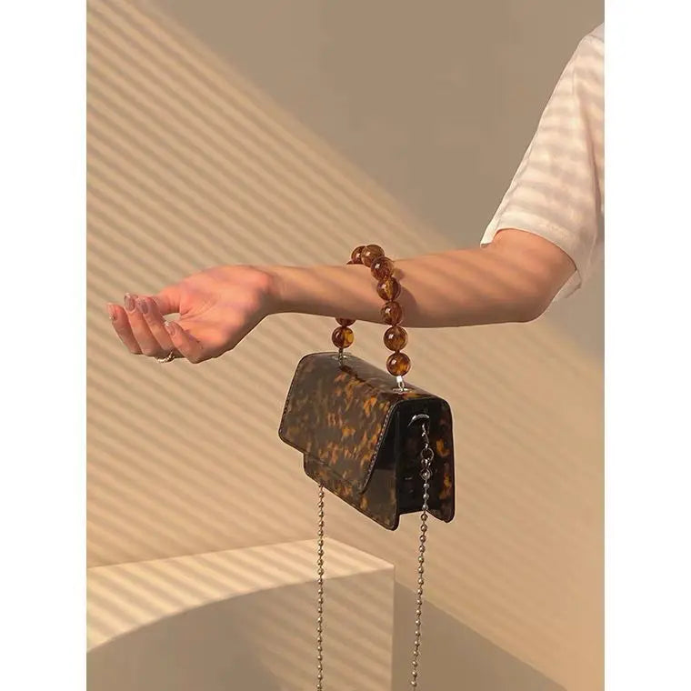 Vintage Amber Patent Leather Large Capacity Women's Bag