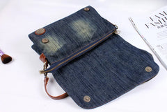 Vintage Leather Flower Denim Jeans Shoulder Bags Girls Handbags Crossbody Bag