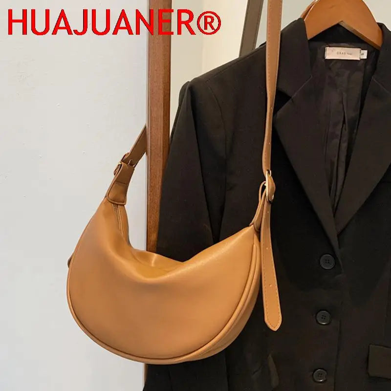Vintage PU Leather Shoulder Bag For Women Ladies Handbags Female Solid Hobos Mes