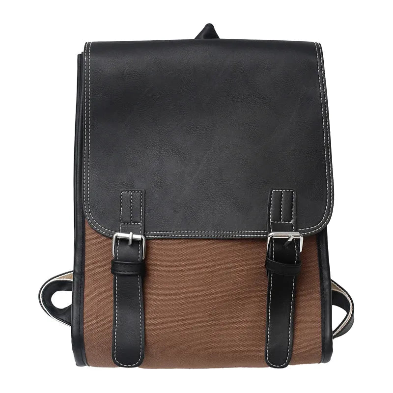 Vintage Pu Leather Backpack Women Canvas School Bag For Girls