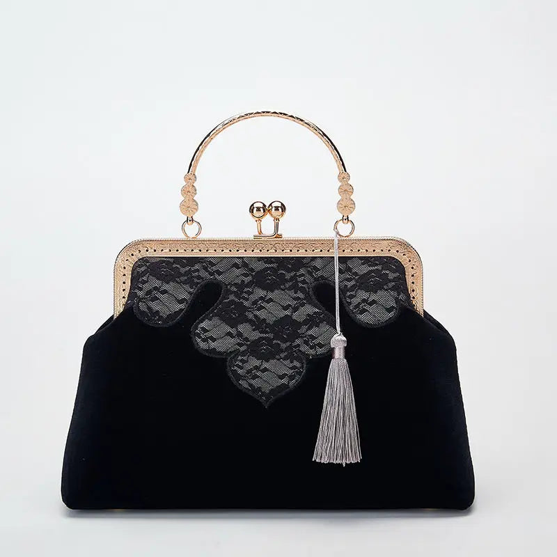 Vintage Shell Lock Women Bags Hand Fringe Tassel Bag