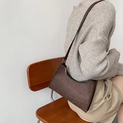 Vintage Felt Cloth Shoulder Underarm Bag Women Casual Solid Tote Handbags