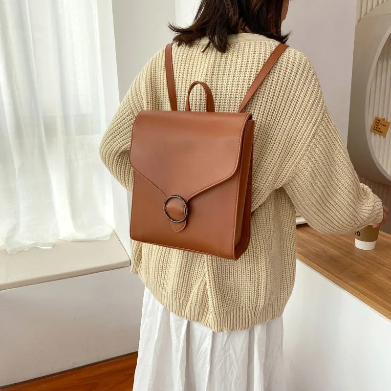 Vintage Women's PU Leather Backpack Girls School Bag