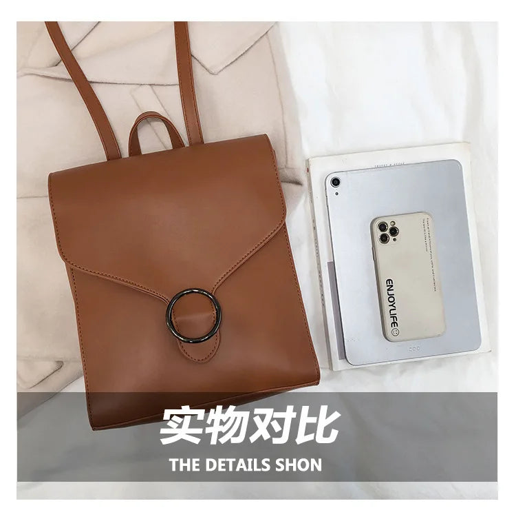 Vintage Women's PU Leather Backpack Girls School Bag