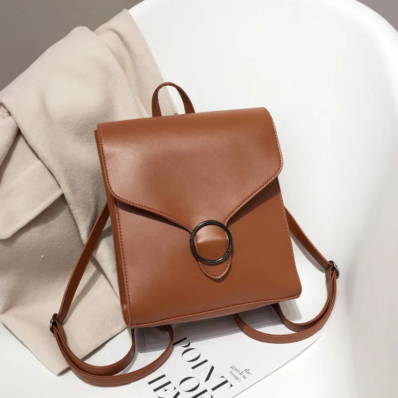 Vintage Women's PU Leather Backpack Girls School Bag