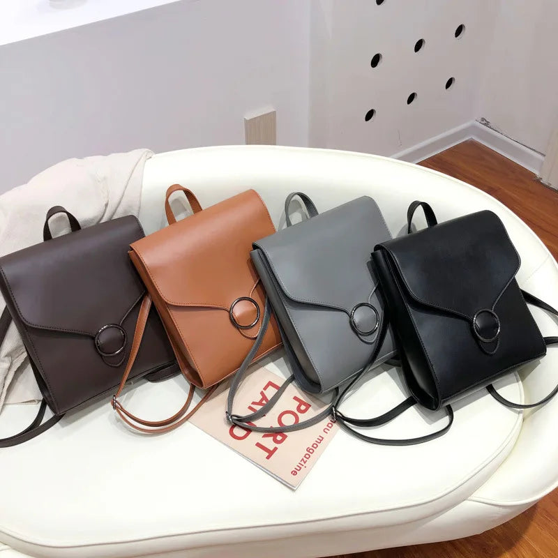 Vintage Women's PU Leather Backpack Girls School Bag